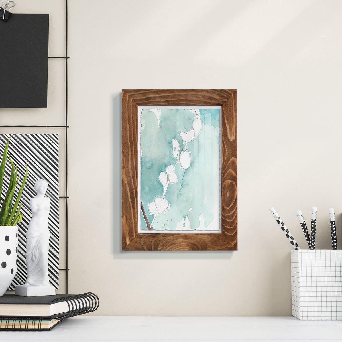 Ginkgo on Dusty Teal V - Framed Print w/glass - Walnut