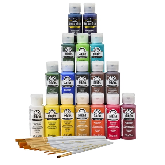 FolkArt Art Talk with Andy Beginner Kit, 27 Pc Set with 17 Acrylic Craft Paints, and 10 Brushes