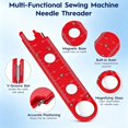 thumbnail image 6 of Quick Automatic Needle Threader for Sewing Machine, 4 in 1 Multitool with Built-in Ruler and Magnifier, Magnetic Seam Guide, Quilting Sewing Tools (red), 6 of 9