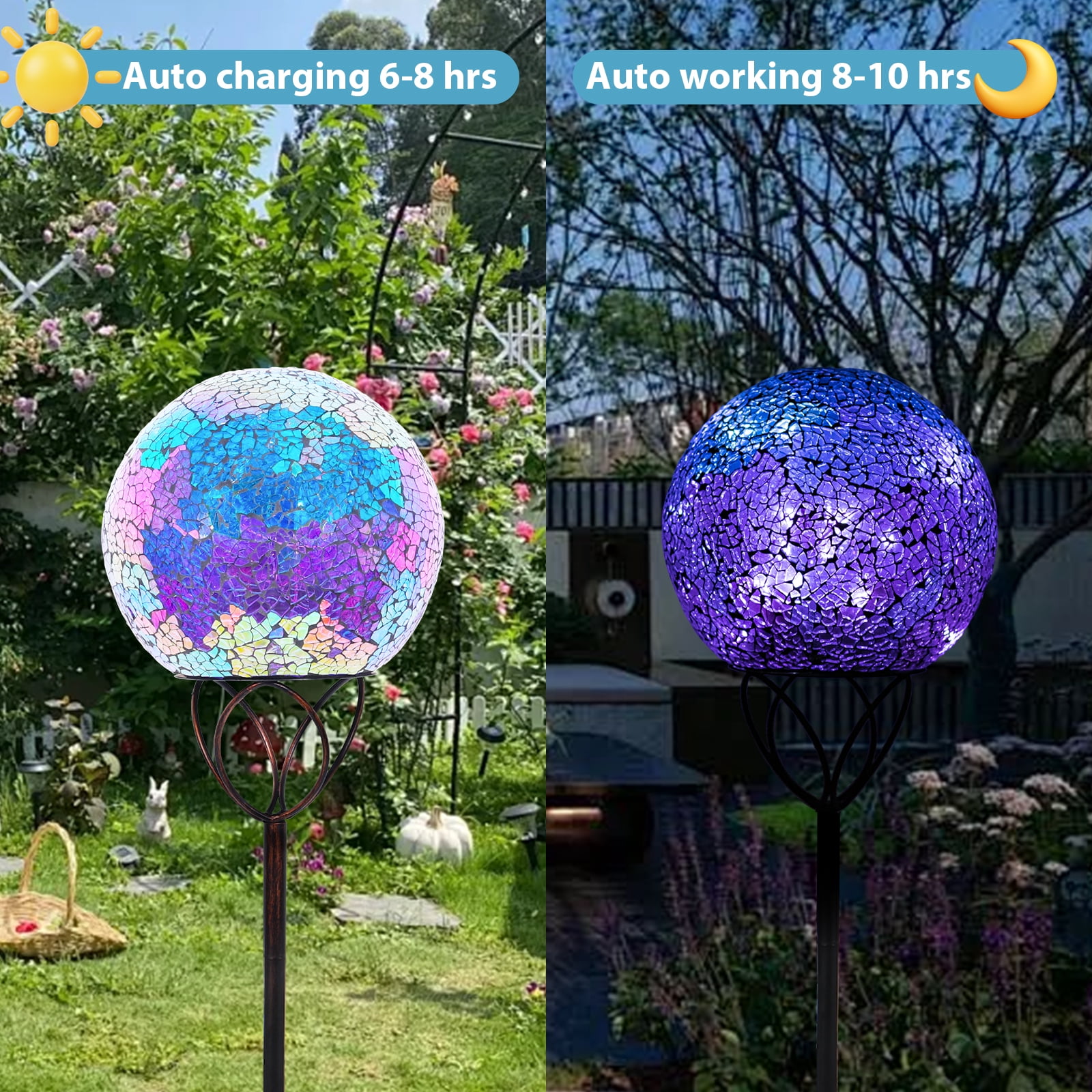 Outdoor Garden Stake,Solar Mosaic Gazing Ball With LED Light,Garden Stake Decoration,Outdoor Decoration for Pathway,Yard,Lawn,Garden