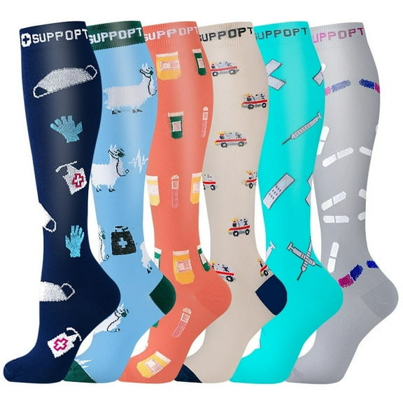Compression Socks for Women Circulation Knee High 6 Pairs for Nurses, Running, Travel, Athletic,Style 46