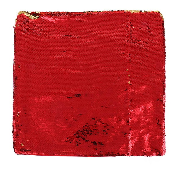 Funda de almohada cuadrada con lentejuelas brillantes para sofá, cojín para asiento, decoración del hogar, 40 x 40 cm Rojo brillante y dorado