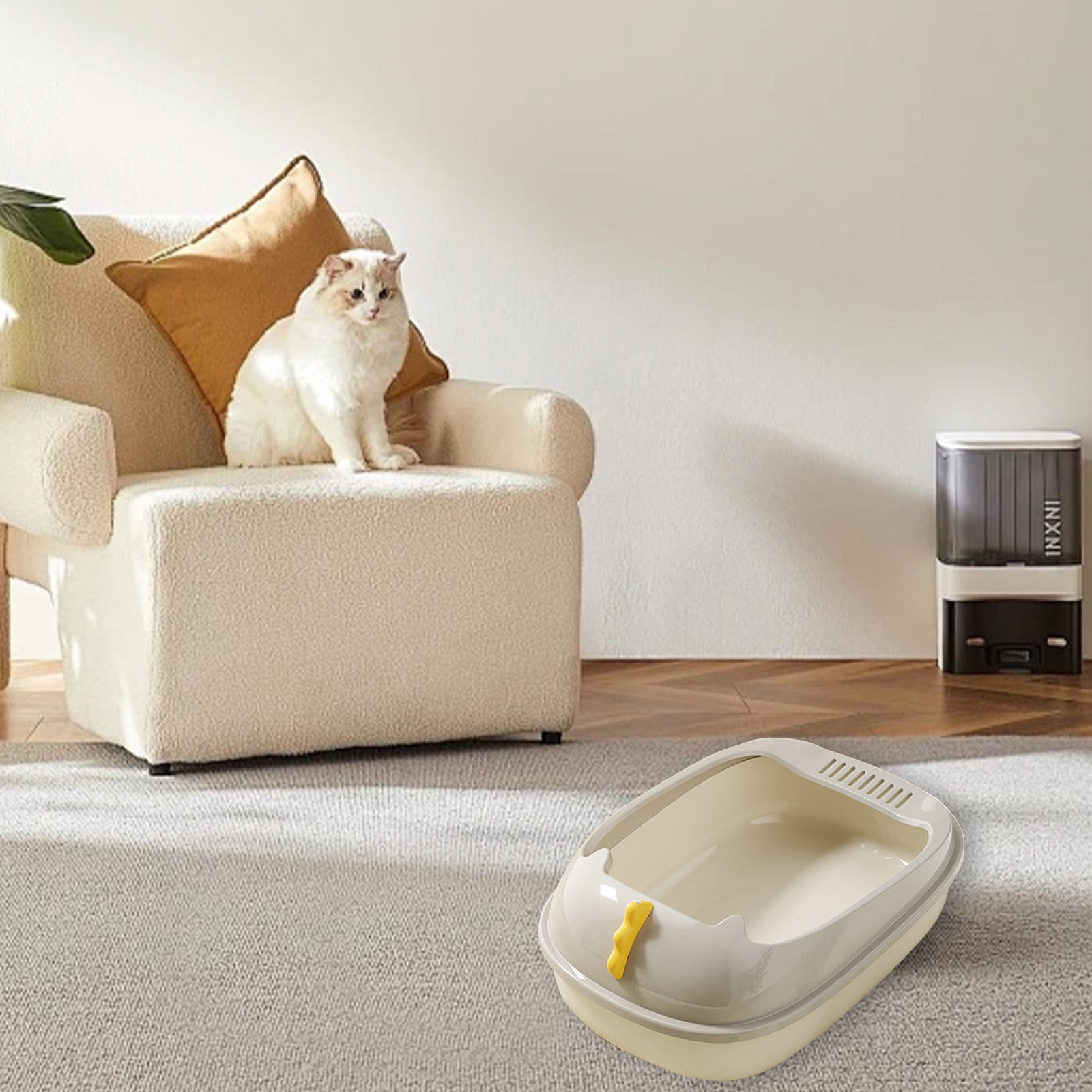 Nsxcdh Semi Enclosed Cat Litter Box,Paper,42x28x16cm,Beige Green Pink Brown,Anti Splash,Easy Clean,Non Slip