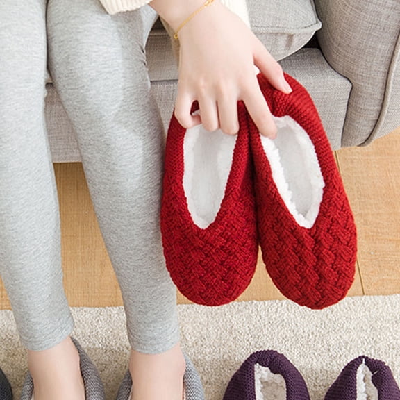 TABLZONE 1 Pair Red Thick Slipper Socks Soft Warm Winter Socks with Non- Grippers for Women and Men