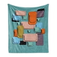 thumbnail image 1 of Retro Soft Flannel Fleece Blanket, Geometric Pattern with Beveled Squares and Rectangular Forms Overlapped to Each Other, Cozy Plush for Indoor and Outdoor Use, 70" x 90", Multicolor, by Ambesonne, 1 of 6