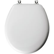 Mayfair Edgewater® Round Enameled Wood Toilet Seat in White Never Loosens Chrome Metal Hinge