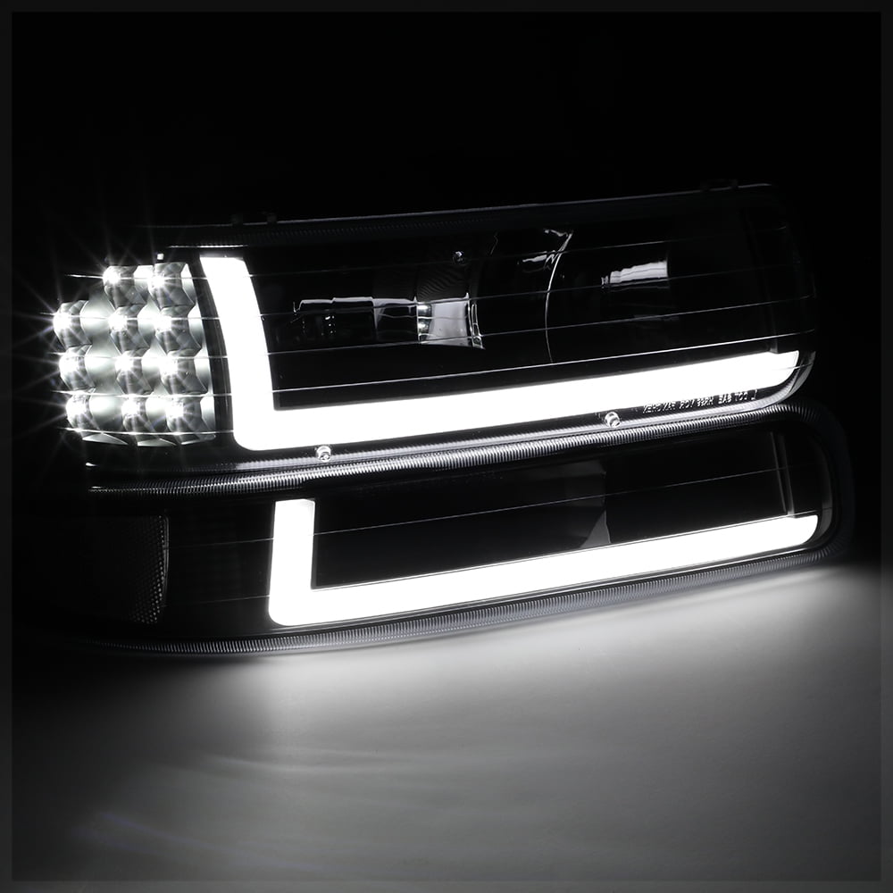 DNA Motoring For 99-02 Chevy Silverado 1500 2500 HD LED DRL Headlight Bumper Lamps All Black Pair