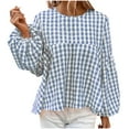 thumbnail image 2 of Cavosen Cute Tops for Women Long Sleeve Soft Lantern Pullover Shirts Crewneck Casual Plaid Blouse Dressy Flowy Loose Fit Tees Basic Daily Tops Trendy Lightweight Fall Blue 2XL, 2 of 7