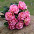 thumbnail image 4 of Ramo de flores de rosas artificiales boda nupcial tela de seda ramo de rosas falsas, rosa oscuro 11 cabezas seitruly HA6516-02B, 4 of 6