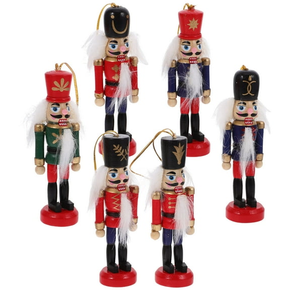 FUTUREORYY 6Pcs Wood Nutcracker Crafts Ornament Soldier Shape Velvet Cloth Home Decoration Holiday Atmosphere