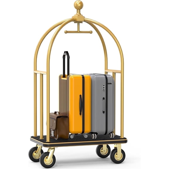BERPET Hotel Luggage Cart, Gold Stainless Steel Bellman Cart with 1500 lbs Capacity, 41"x24" Platform Hotel Baggage Trolley