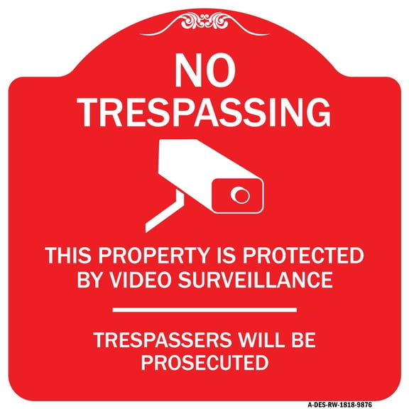SignMission Designer Series Sign - This Property Is Protected By Video Surveillance | Red & White 18" X 18" Heavy-Gauge Aluminum Architectural Sign | Made in the USA