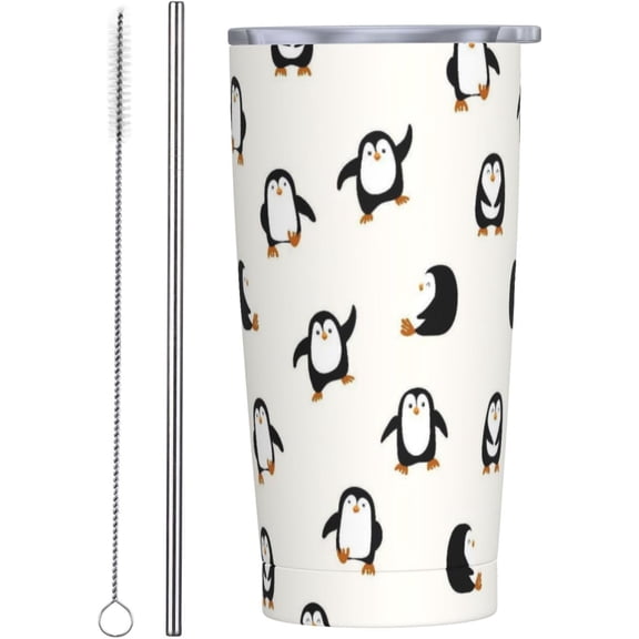 Penguin Tumbler with Lid and Straw Animal 20oz Insulated Stainless Steel Cup Beige Travel Coffee Mug Water Bottle for Women Gift for Birthday Christmas