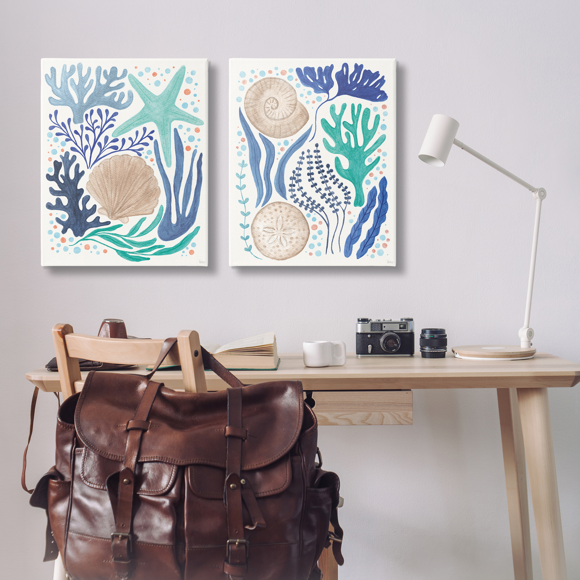 Stupell Industries Coastal Currents Sea Life Nautical & Beach Painting Wrapped Canvas Art Print Wall Art, 24 x 30, Set of 2