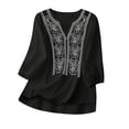 thumbnail image 7 of ClodeEU Women's V Neck 3/4 Sleeve Puff Sleeve Loose Blouse,Solid Color Casual Summer Top Black,Women's Plus L, 7 of 7