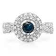 thumbnail image 3 of 1.15 Carat (ctw) 18K White Gold Round Cut Blue & White Diamond Ladies Swirl Bridal Halo Engagement Ring, 3 of 4