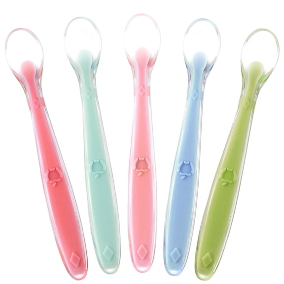 Baby Spoons, Soft Food Grade Silicone Baby Spoons, Baby Spoon Self Feeding, Infant Spoons First Stage Toddler Spoons, Baby Utensils Training Spoon Gift Set 5 Pcs