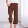 thumbnail image 1 of FUNUONY Big Sale!! Womens Summer Capri Pants Straight Leg Elastic Waist Casual Business Pants Loose Work Lounge Trousers with Pockets Drawstring Solid Color Three Quarter Pants Coffee L, 1 of 5