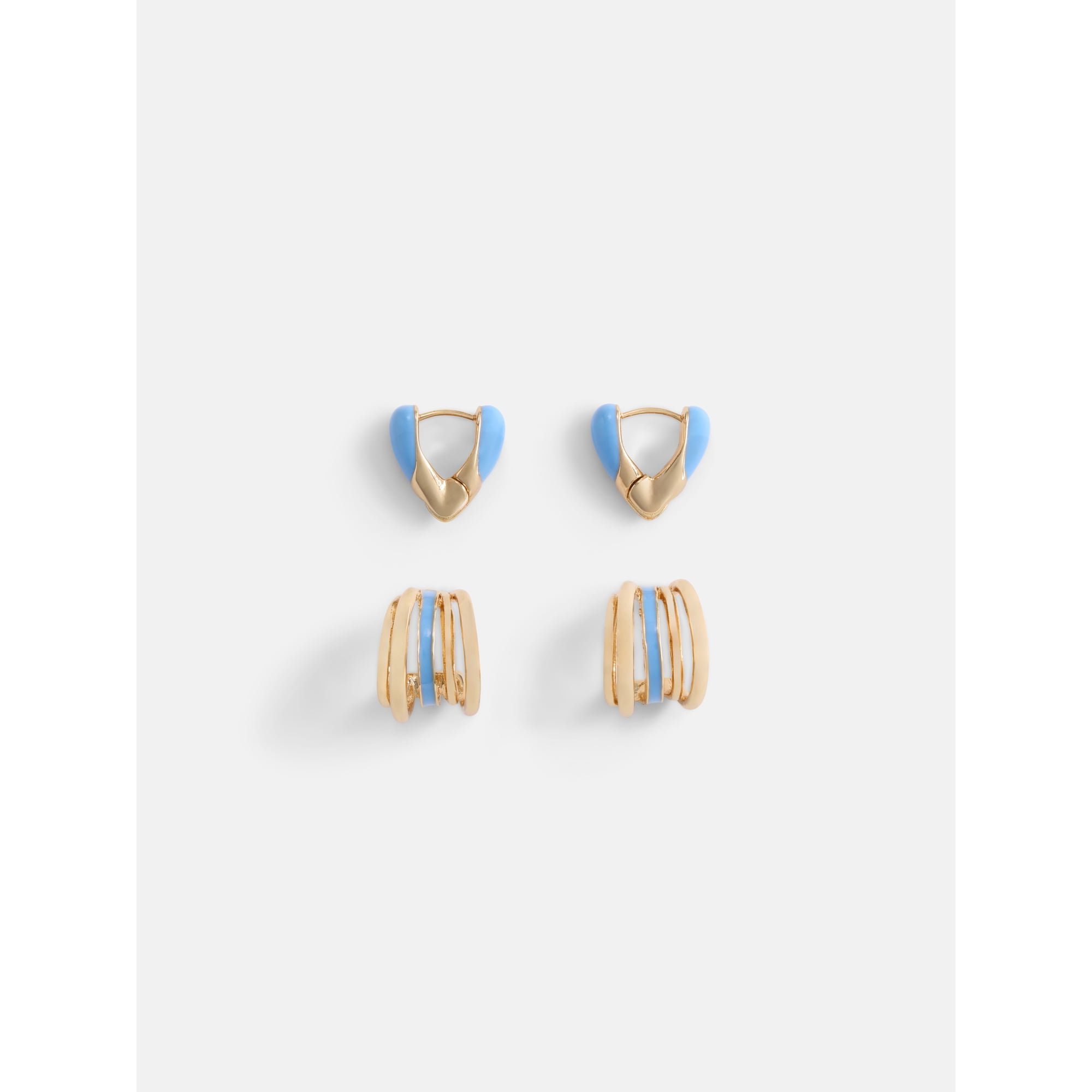 Free Assembly Women's Goldtone Duo Hoop Earring Set with Blue Enamel, 2-Pair
