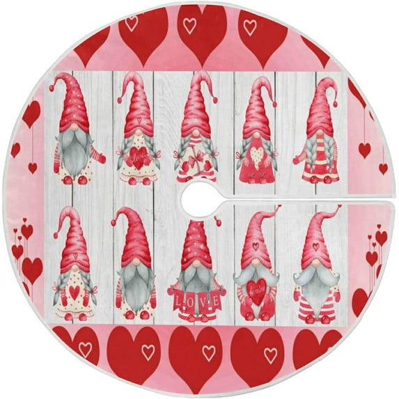 ZHANZZK Valentine Valentines Day Gnomes Red Pink Hearts Xmas Christmas Tree Skirt Stand Mat for Holiday Party Decoration Indoor Outdoor 36 inches