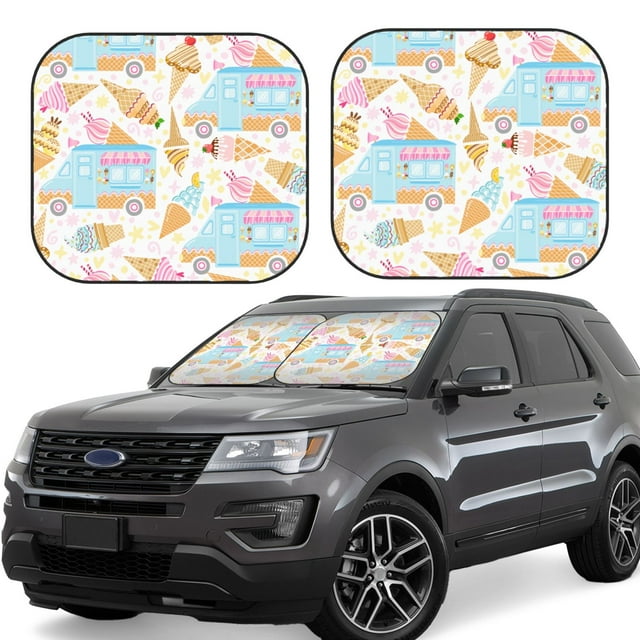 Saiise Icecream Truck for Foldable Car Sun Shades (2-Pack) Offer Sun Protection with an Easy-fold Design for Convenient Windshield Shading-Small