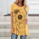 thumbnail image 1 of Fiudx Camisas de Mujer Top de Cuello Redondo de Manga Corta Raglán Largo con Espalda Corta y Estampado Informal para Mujer, 1 of 5