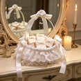 thumbnail image 4 of White Lace Flower Girl Basket With Pearl Romantic Bridal Handheld Basket For Wedding Petal Toss Ceremony Prop, 4 of 8
