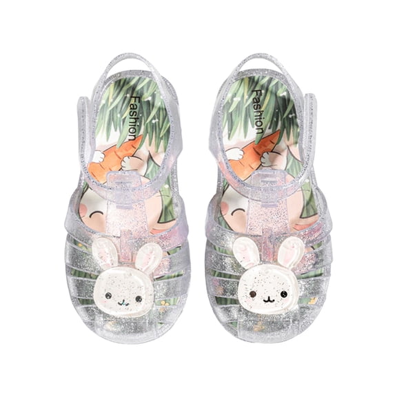 Ruyang Toddler Girls Jelly Sandals Cute Closed Toe Sandals Water-Resistant Beach Flat Sandal Non-Slip Bunny Shoes