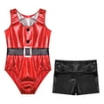 thumbnail image 3 of YONGHS Kids Girls Christmas Party Costume Sleeveless Ballet Dance Bodysuit Leotard with Shorts Red&Black 4, 3 of 5