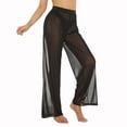 thumbnail image 4 of RUEWEY Pantalones de malla transparente para mujer, traje de baño, parte inferior de bikini, cintura elástica, pierna ancha, pantalones largos palazzo (2XL negro), 4 of 5