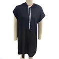 thumbnail image 1 of Hooded Drawstring Dress Short Sleeve Casual Fitted Women Hoodie Drawstring Dress for Dating Daily Life Black XL, 1 of 2