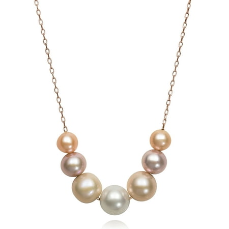 Silver Tone Multi Chain 6-9.5mm Natural Multi-Color Pink Cultured Freshwater Pearl Sterling Silver Chain Necklace, 18