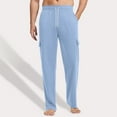 thumbnail image 2 of Dwelliawo Men's Cotton Sweatpants Cargo Open Bottom Pockets Sweatpant Casual Workout Lounge Pants Baggy Loose Pant Fleece Elastic Waist Sweatpant Light Blue XL, 2 of 5