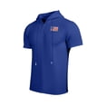 thumbnail image 2 of Men's Solid Color Short Sleeve Button Up Hooded Pullover, Casual Hoodie Top With Hood, Button Closure, Polyester Rayon Cotton Blend, Lightweight Breathable, Daily Wear | Zenithor,Blue 3XL, 2 of 5