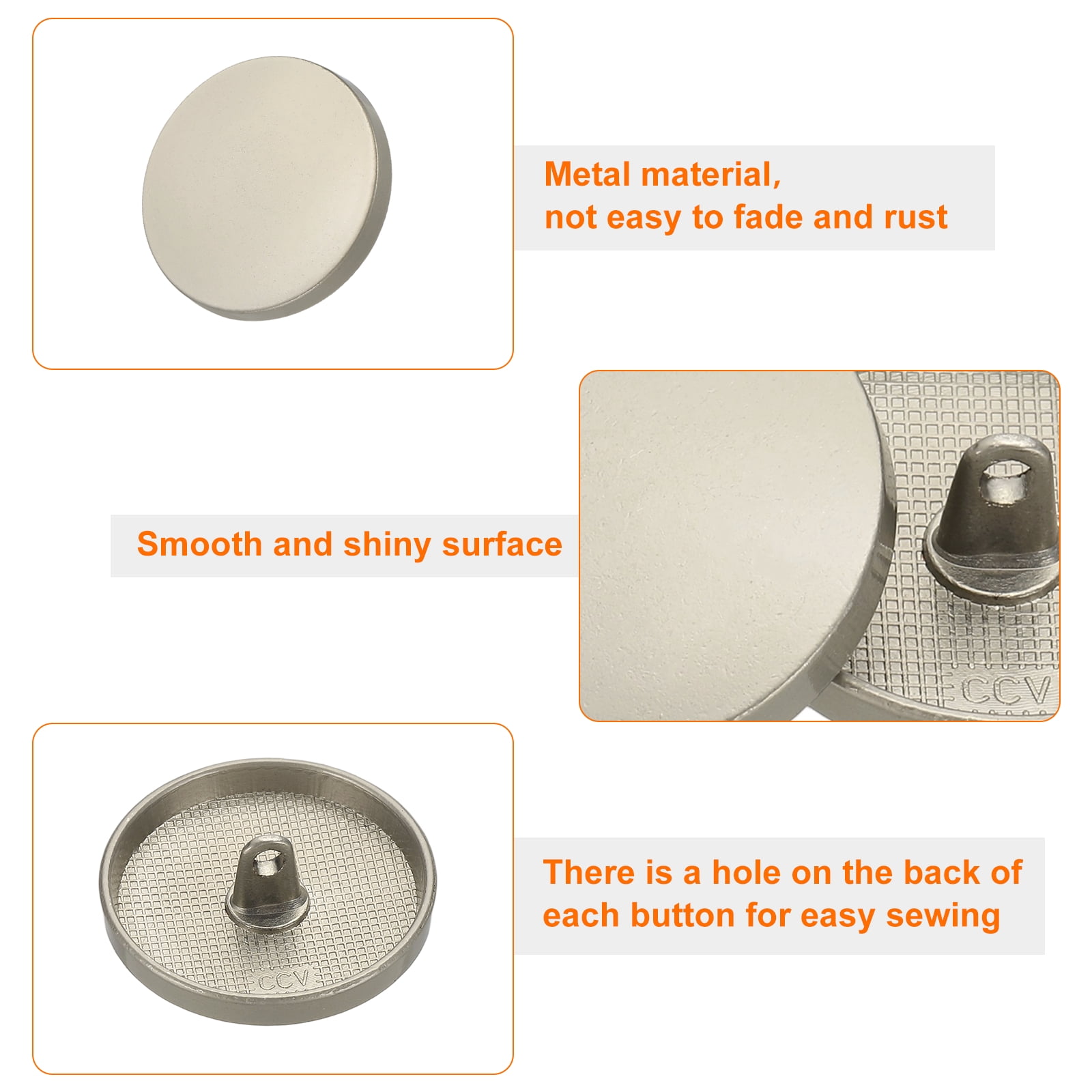50pcs 44L Metal Round Flat Sewing Buttons 28mm Alloy Shank Craft Replacement Button for Men Women Suit Woolen Coat Shirt Trousers Sewing Crafts, Grey