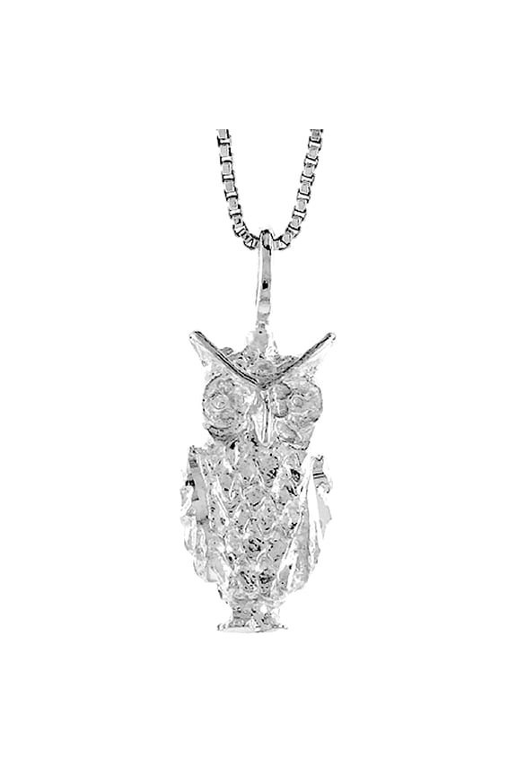 Sterling Silver Owl Pendant, 3/4 inch