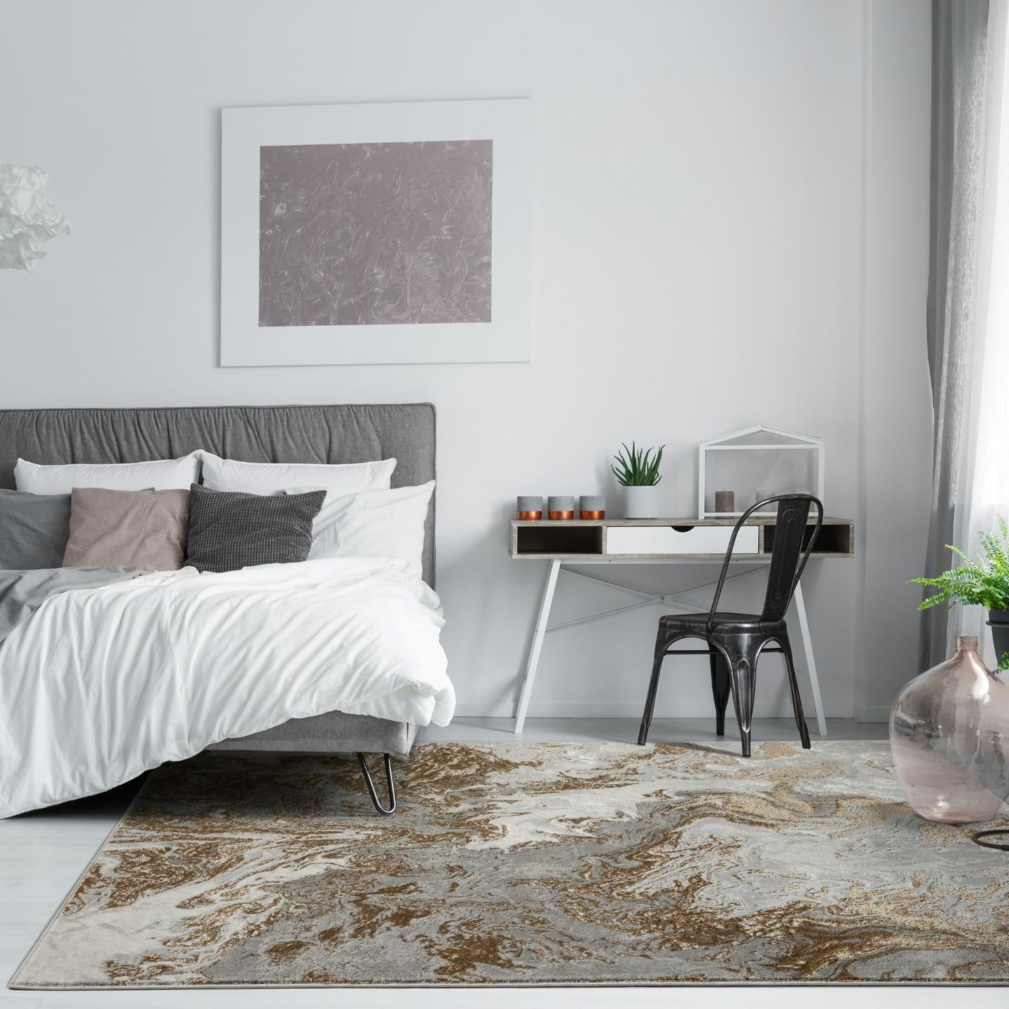 Luxe Weavers Marble Swirl Collection Gray Abstract Runner Rug 2x7