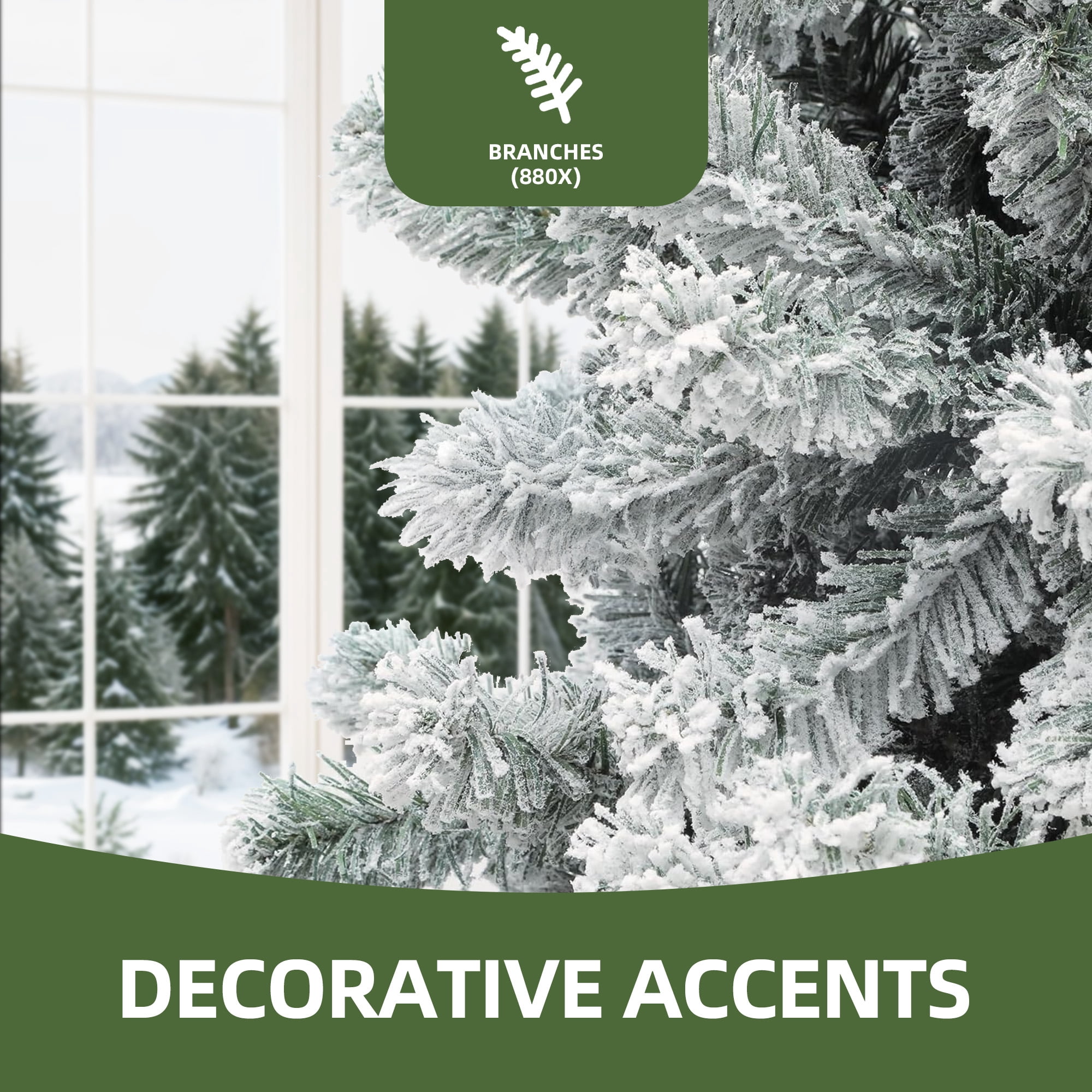 Uforic 6 ft Pre-lit Snow Flocked Artificial Christmas Tree with 880 Branch Tips, Green