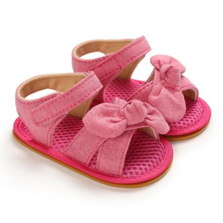 

Suanret Infants Baby Girls Summer Bow Sandals Soft Sole Non-Slip Open Toe Flats Newborn Pre-Walkers Rose Red 6-9 Months