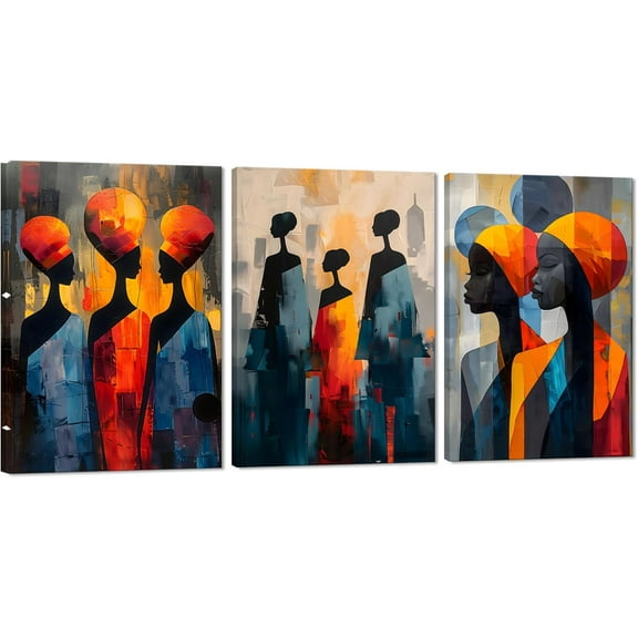 Hieng 3 Panels Abstract Black Woman Wall Art Modern American African Canvas Prints Painting for Living Room Bedroom Office - 12"x16"x3pcs