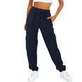 thumbnail image 1 of Gibobby pantalones de vestir mujer Pantalones de mujer diarios para el al libre con cintura elástica y bolsillos laterales, pantalones de entrenamiento informales, sudadera (Azul marino, M), 1 of 4