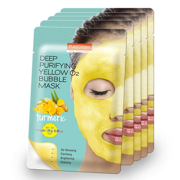 Mascarilla facial con burbujas Purederm, cúrcuma purificadora profunda