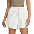 thumbnail image 2 of HOWPAY Summer Shorts for Women Casual High Waist Drawstring Wide Leg Comfy Bottoms with Pockets Pull on Solid Color Lounge Shorts White M, 2 of 3