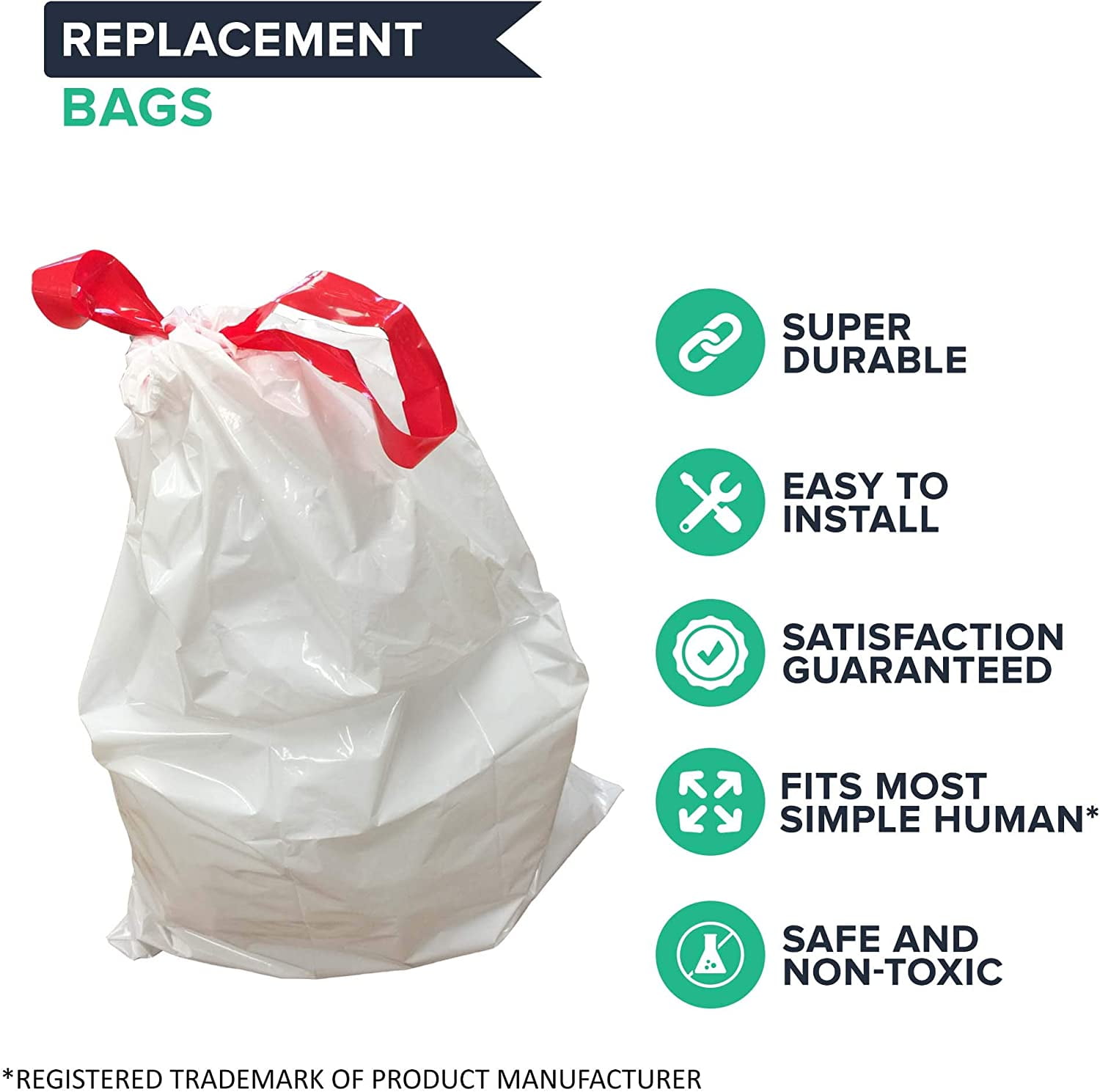 30pk Durable Garbage Bags, Fits Simplehuman¨ Ôsize ''B''Ô, 6L / 1.6 Gallon
