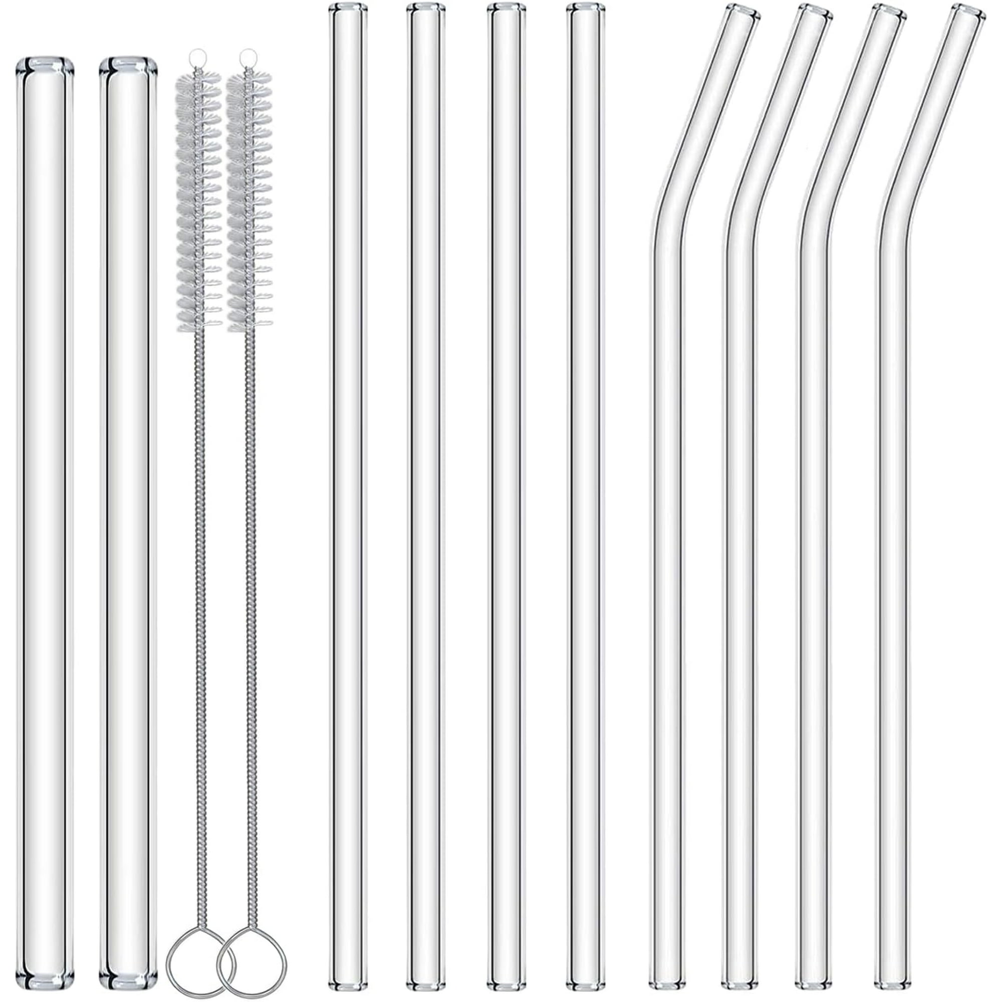 Shiyou-Nafender Lot De 10 Pailles En Verre Réutilisables Comprenant 4 Pailles Droites Et 4 Pailles Courbées Et 2 Pailles à Smoothie Extra Larges Avec 2 Brosses De Nettoyage