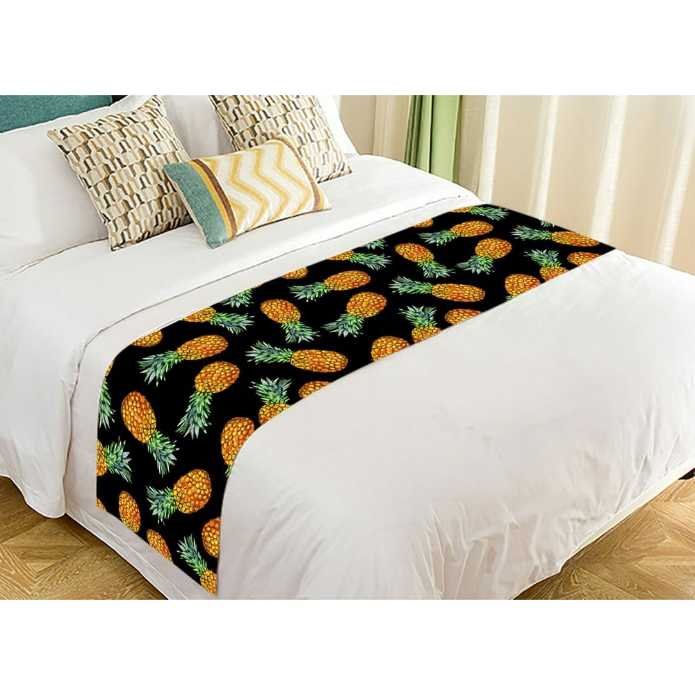 GCKG Tropical Beach Bed Runner, Hawaiian Pineapple Bed Runners Scarves
