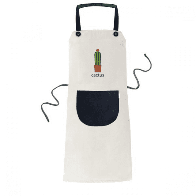 Cactus Potted Green Succulents Apron Adjustable Bib Cotton Linen BBQ Kitchen Pocket Pinafore
