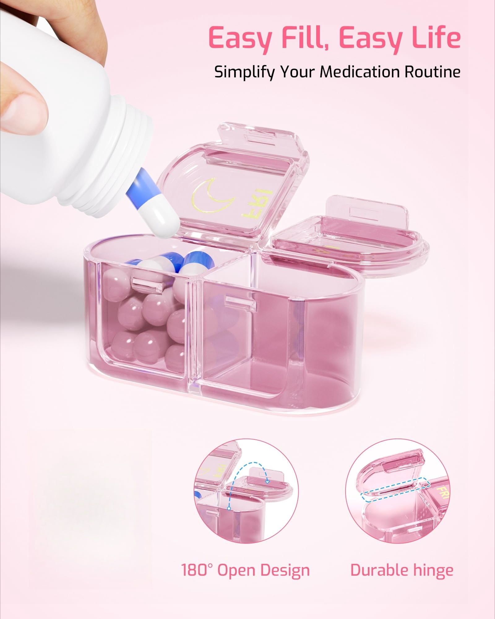 Weekly Pill Organizer 2 Times a Day, 7-Day AM PM Medicine Case, Travel-Friendly Pill Box for Fish Oils, Vitamins & Supplements