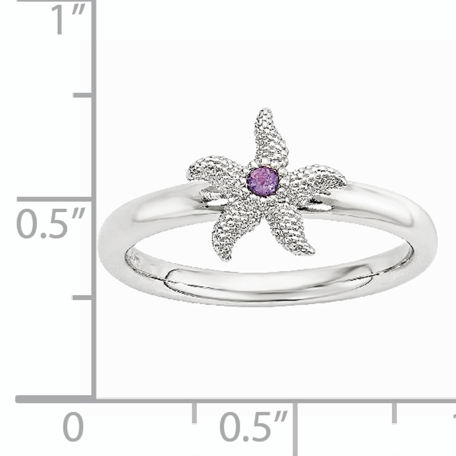 Amethyst Sterling Silver Starfish Ring