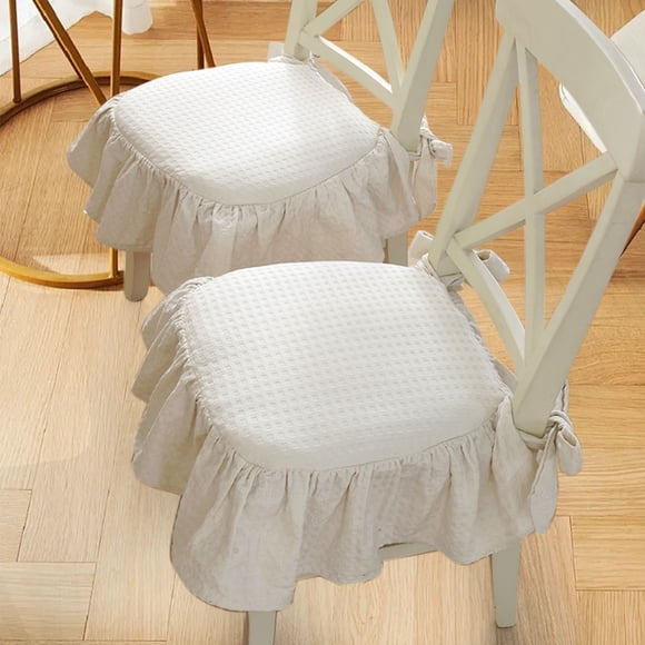 French Fabric Seat Cushion for Rooms Non- Soft Chair Pad with Ties Filled for Kitchen and Elegant Relaxing Comfort for Wooden Dining Chairs